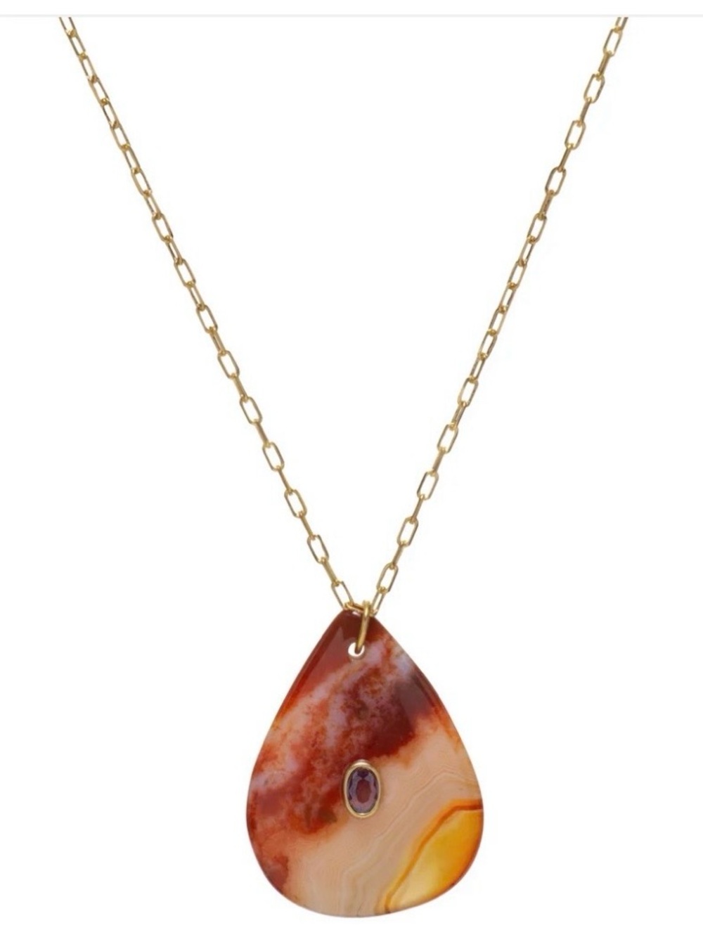 New in box Mayamar Gold Chain Teardrop Agate Pendant Necklace. Retails $148